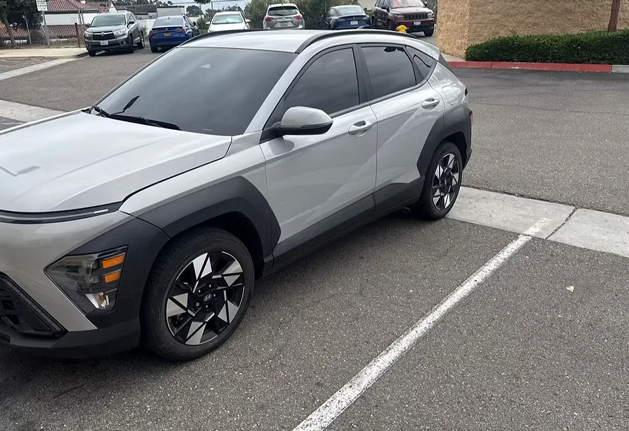 Silver Hyundai Kona compact SUV parked in North County San Diego